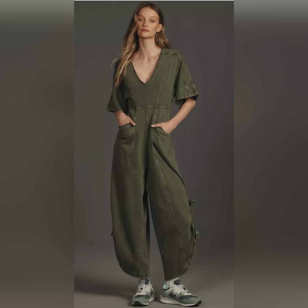 Anthropologie Olive Green V-Neck  DAILY PRACTICE HORIZON JUMPSUIT 1X
